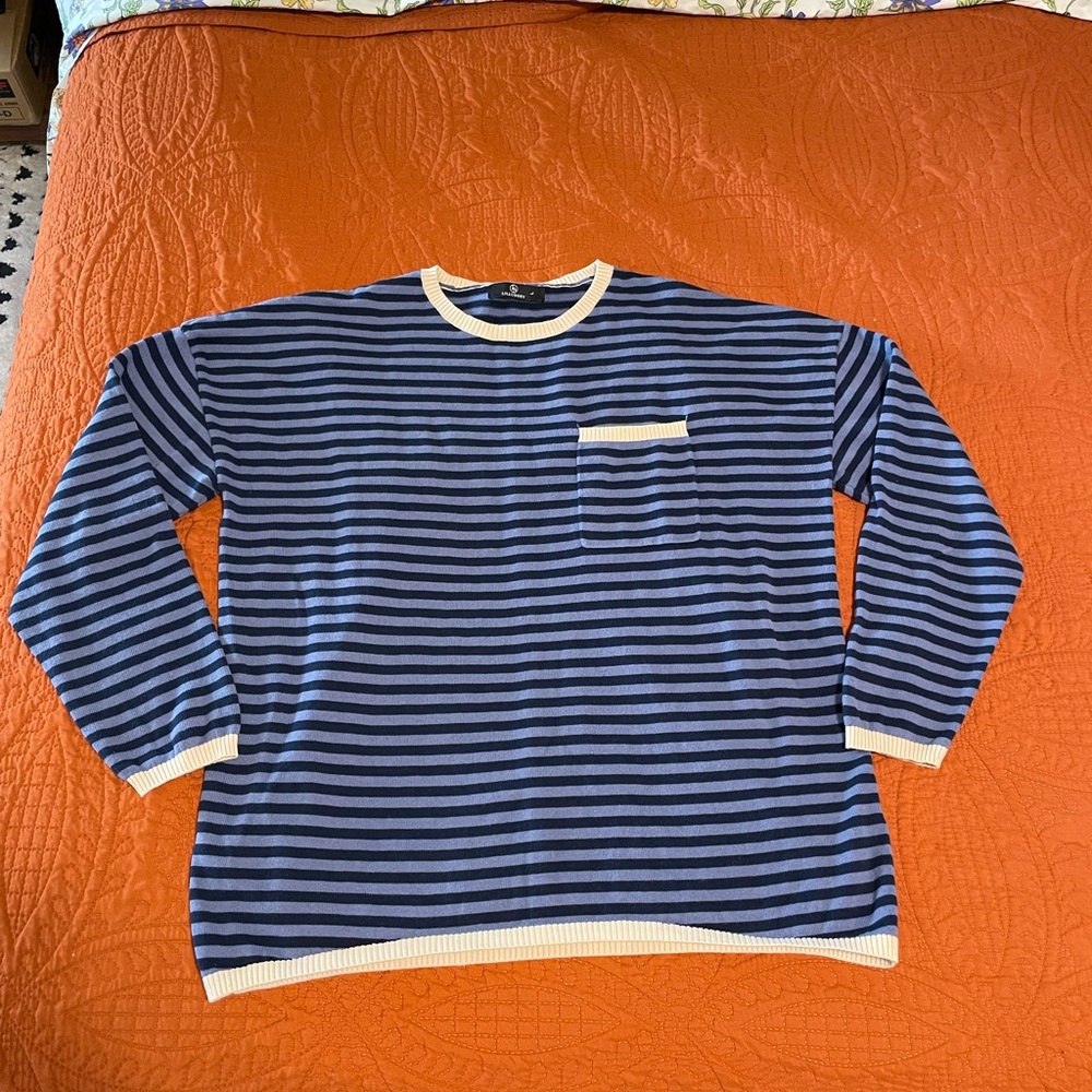 Blue Striped Crew Neck Sweater